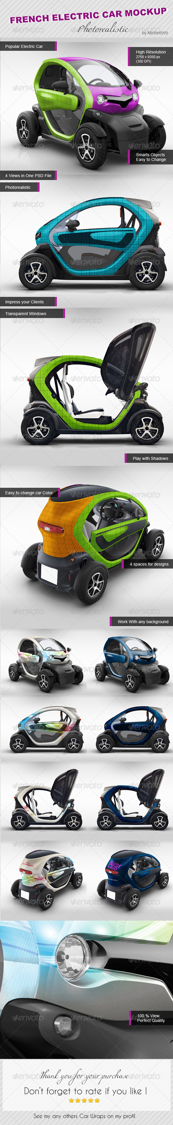 Photorealistic French Popular Electric Car MockUp
