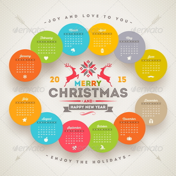 Calendar 2015 with Christmas Type Design
