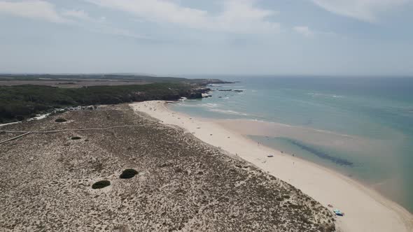 High view of Vila Nova de Milfontes Pristine Coastline, Southwest Portuguese Coast