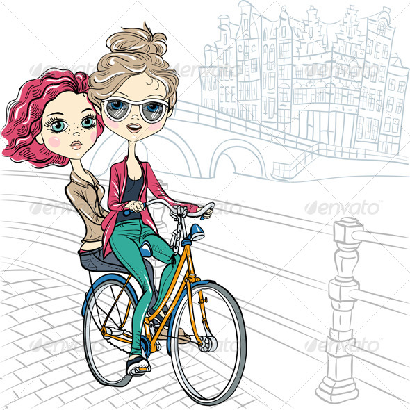 Girls on the Bike in Amsterdam