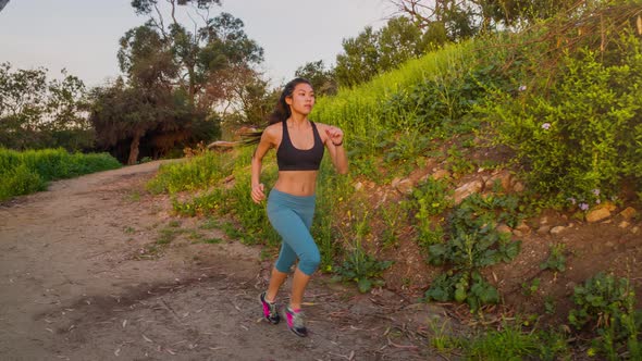 Athletic Woman Running Morning Mountain