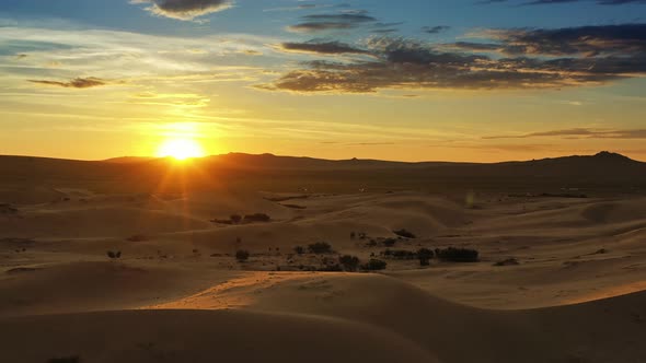 Aerial View of Beatiful Sunrise in Desert