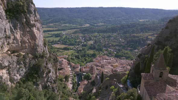 Ancient walls of Moustiers Sainte Marie village near Verdon Gorge, France