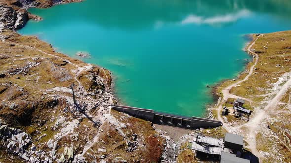 Stunning Reservoir Of Weisssee In High Tauern National Park In Austria. aerial