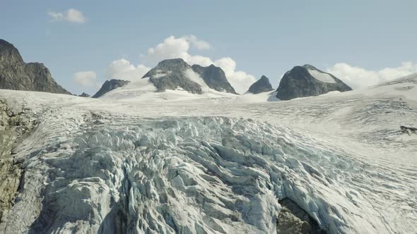 Aerial view of Matier Glacier in Joffre lakes, British Columbia, Canada in 4K