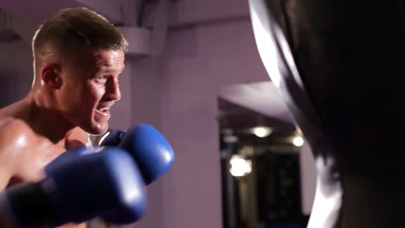 Boxer training in the boxer ring. The concept of sport and wrestling.