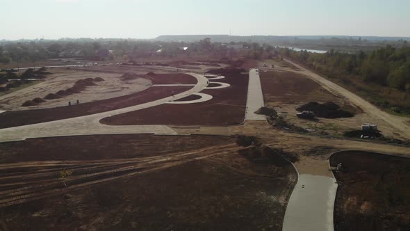 Construction from the air. Aerial view of the construction site.