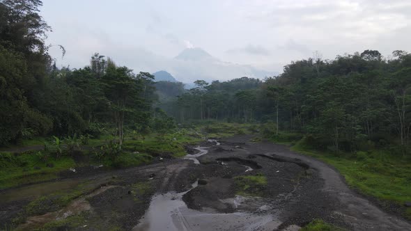 Scenic Aerial View of Mount Merapi in the Morning in Yogyakarta