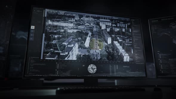 Modern City Security Interface Tracks Target Automobile Location On A Road alt