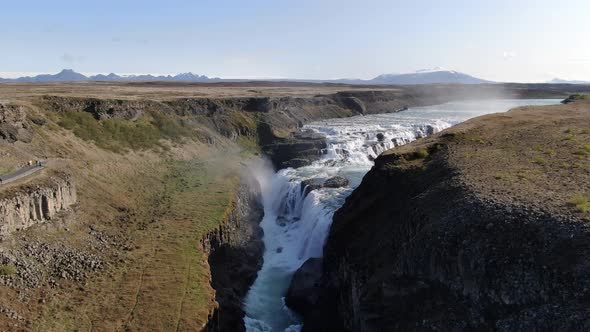 Aerial view of Gullfoss (Golden Waterfal), attraction of Golden Circle, Iceland