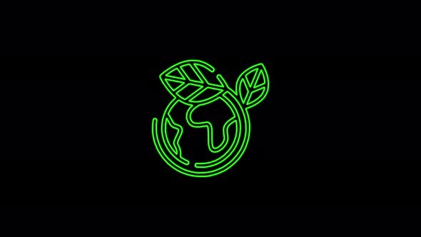 Planet earth eco and icon abstract seamless animation of 4k neon lines. Beautiful animation