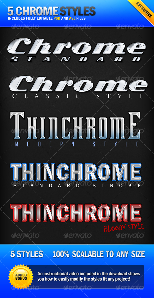 Chrome - 5 Clean Metallic Photoshop Styles