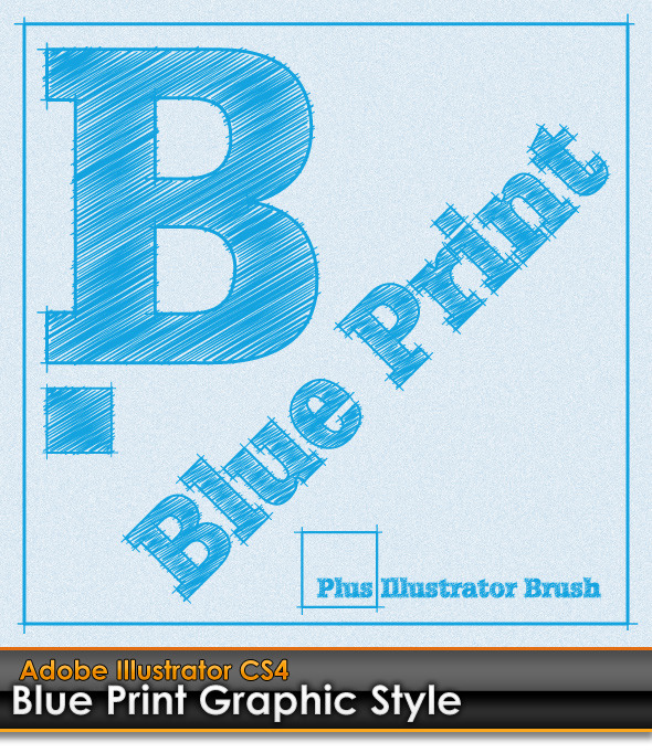 Blue Print Illustrator Graphic Style plus AI Brush