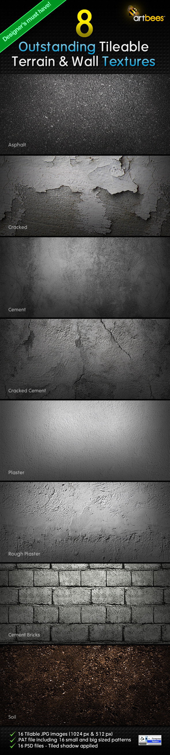 8 Tileable Terrain & Wall Textures