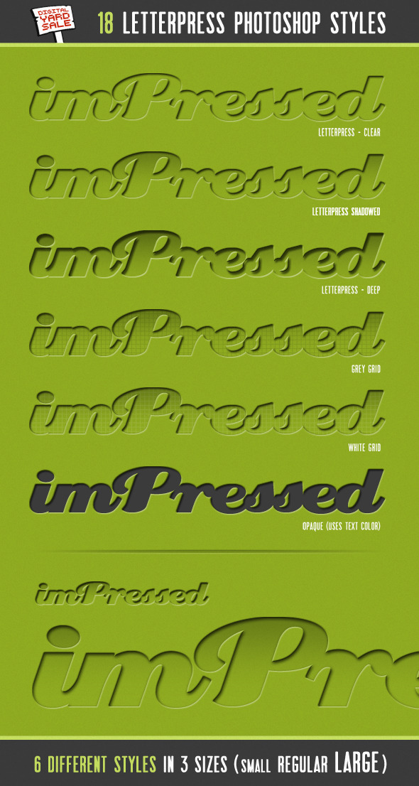 imPressed - 18 Letterpress Photoshop Layer Styles