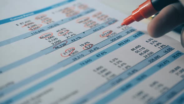 Closeup Footage of a Chartered Accountant Checking Company Balance Sheet