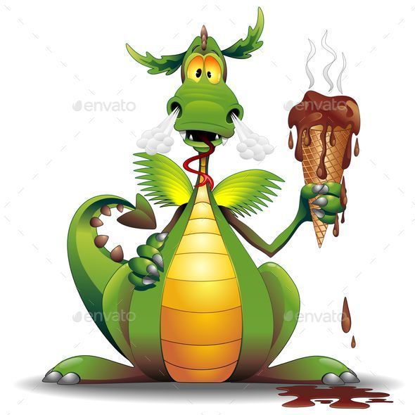 Dragon Cartoon with Melted Ice Cream