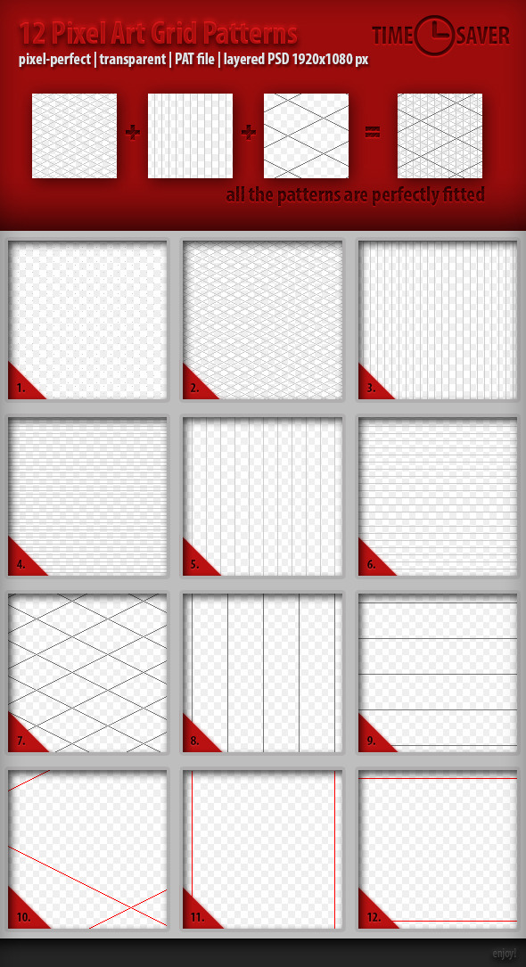 12 Pixel Art Grid Patterns