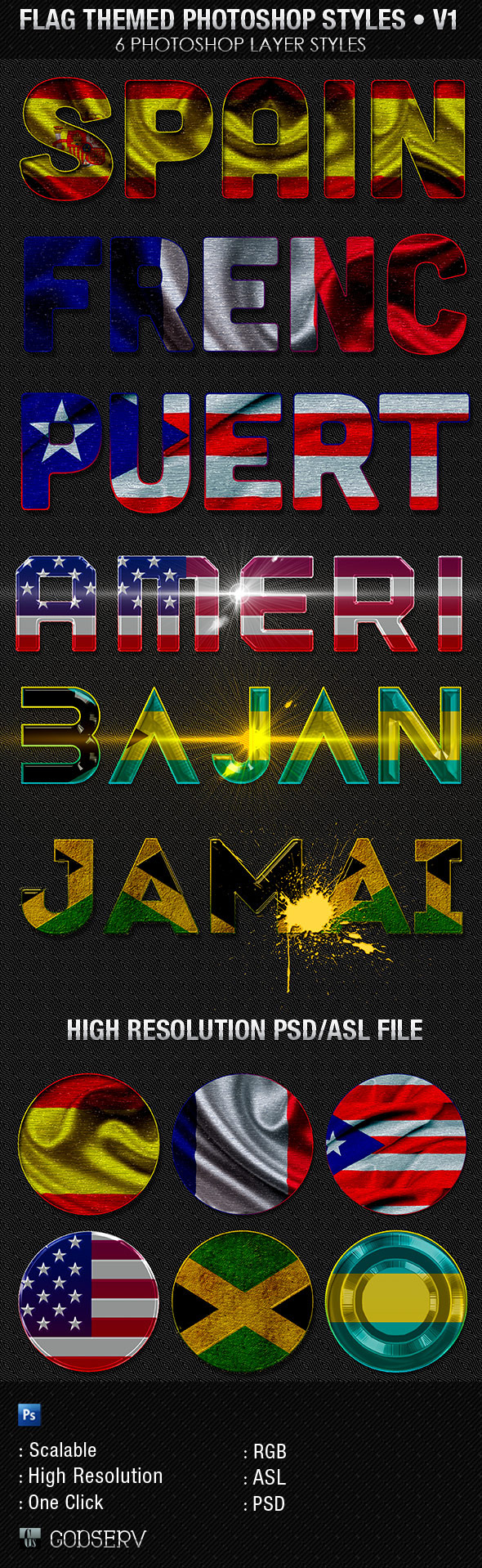 Flag Themed Photoshop Text Layer Styles - V1