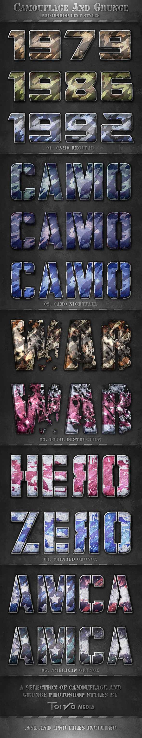 Camouflage and Grunge Text Styles