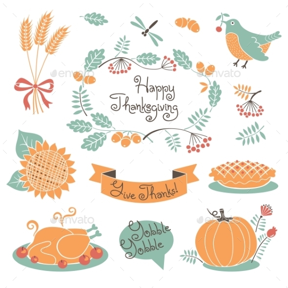 Happy Thanksgiving Set of Elements for Design.