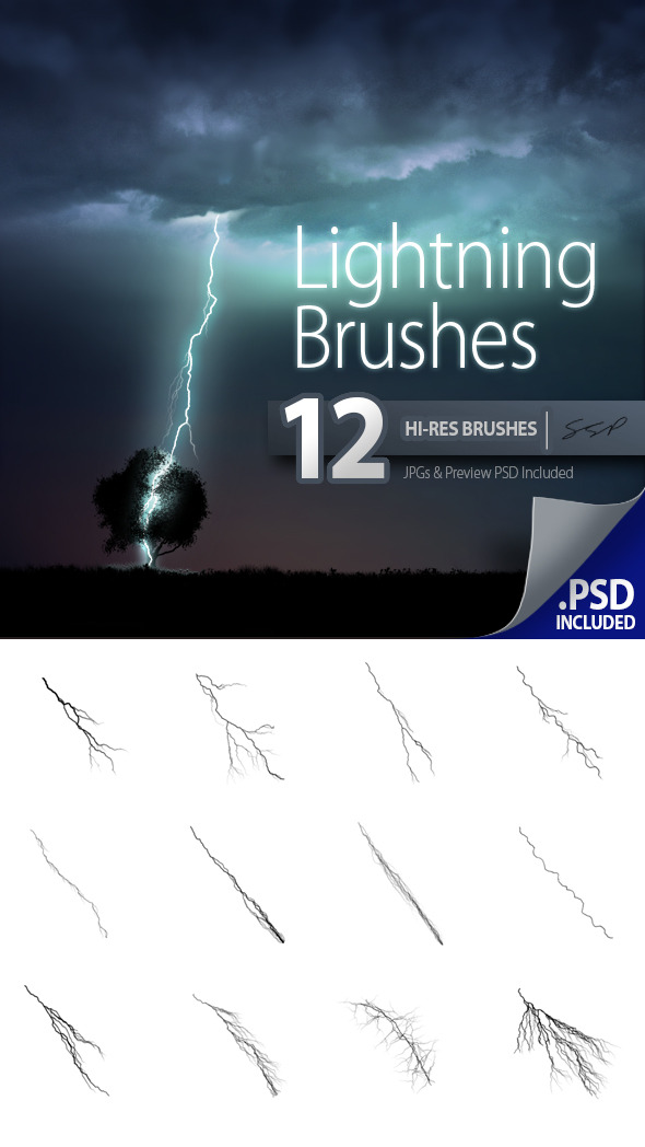 12 Hi-Res Lightning Brushes