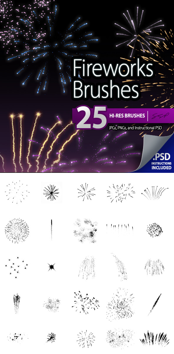 25 Hi-Res Fireworks Brushes