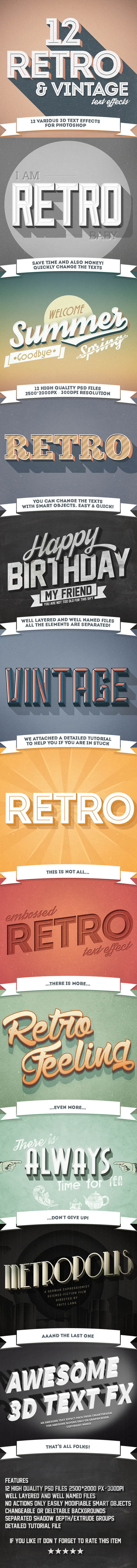 12 Various 3D Retro & Vintage Text Effects for Photoshop