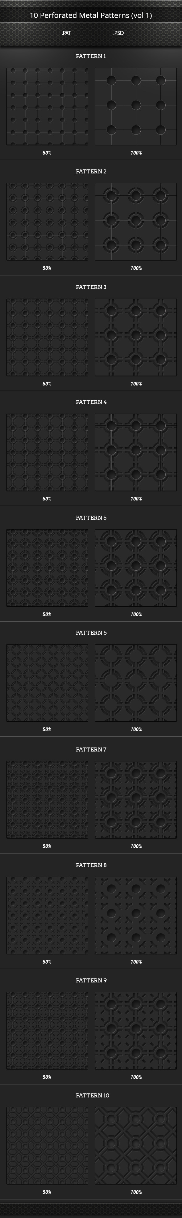 10 Perforated Metal Tileable Patterns (vol 1)