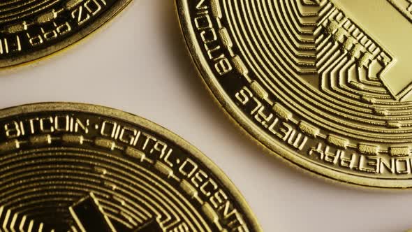 Rotating shot of Bitcoins