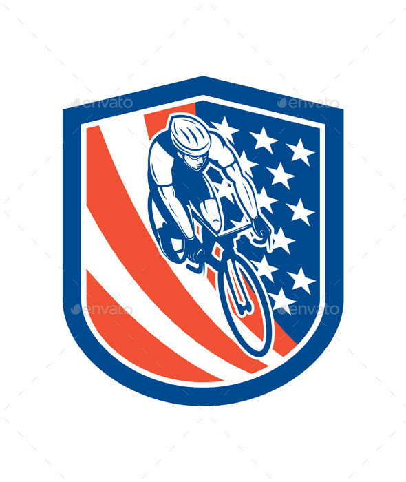Bicycle Rider USA Flag