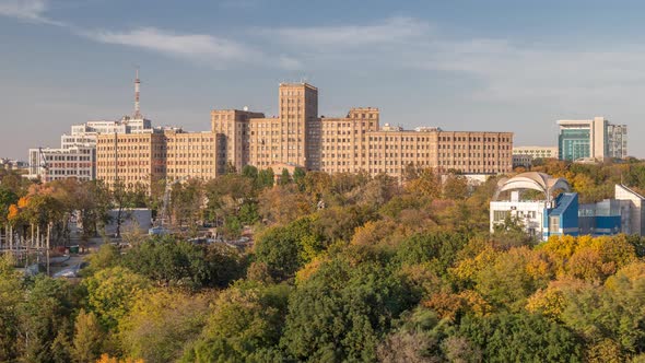 Aerial Panoramic View To a National Univercity in the Shevchenko Garden Timelapse