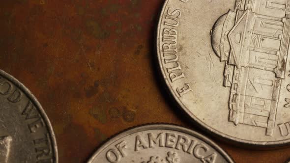 Rotating stock footage shot of American monetary coins 