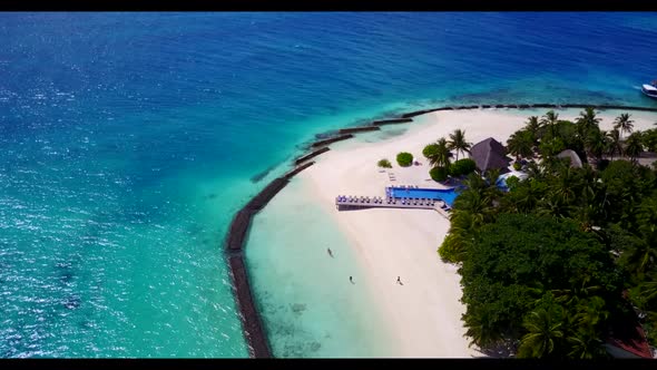 Aerial top down scenery of tropical resort beach wildlife by blue sea with clean sand background of 