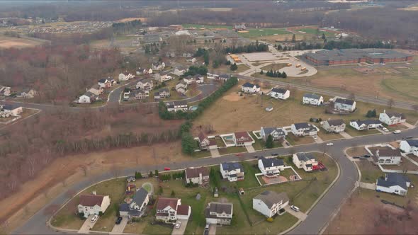 Aerial View on the Residential Streets Landscape Early Spring of a Small Town