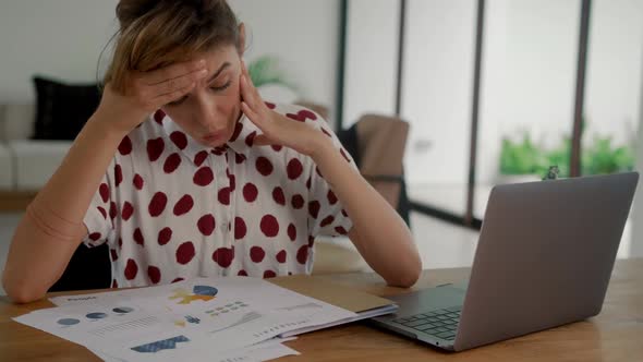 Depressed Woman Feeling Worried About Incorrect Data Entered Doing Paperwork