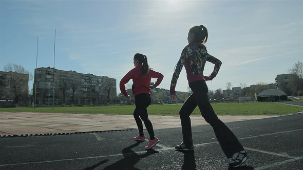 Young Girls Spend Training Exercises Before