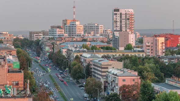 Kharkiv City Panorama From Above Timelapse