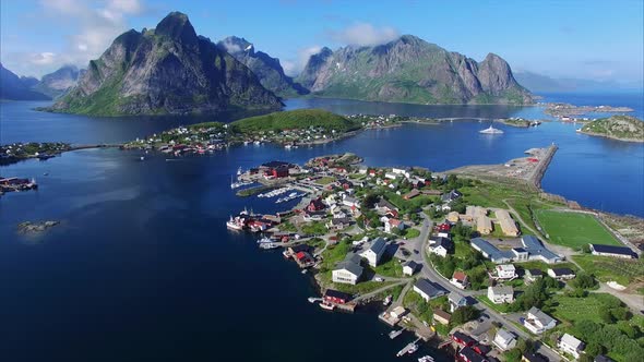 Fishing town Reine on Lofoten islands from above