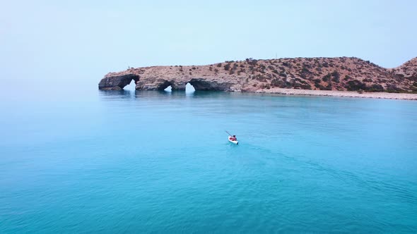 Natural bridge in Tripiti Beach. Southern Point of Europe. Libyan Sea. Gavdos Island. Greece