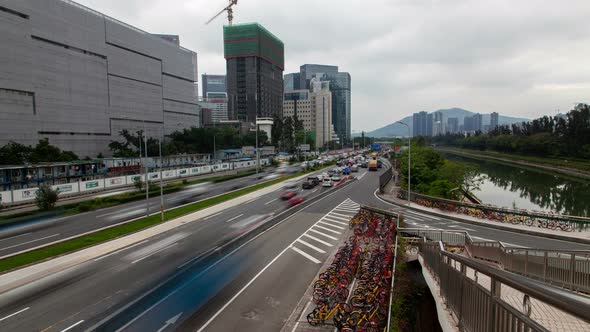 Timelapse Shenzhen Highway with Heavy Traffic By Calm River