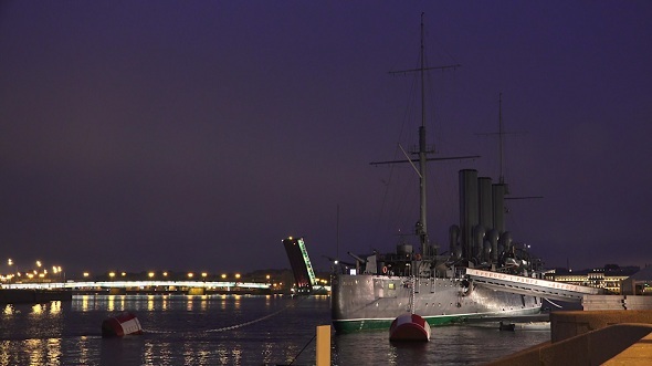 Aurora Cruiser in Saint-Petersburg Night