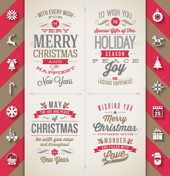 Set of Christmas Type Designs and Flat Icons