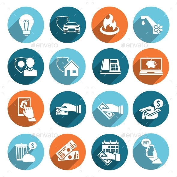 Pay Bill Icons Flat Set