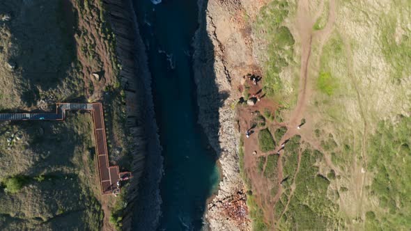 Top Down View of Stuolagil a Majestic Canyon with Volcanic Basalt Columns in Iceland