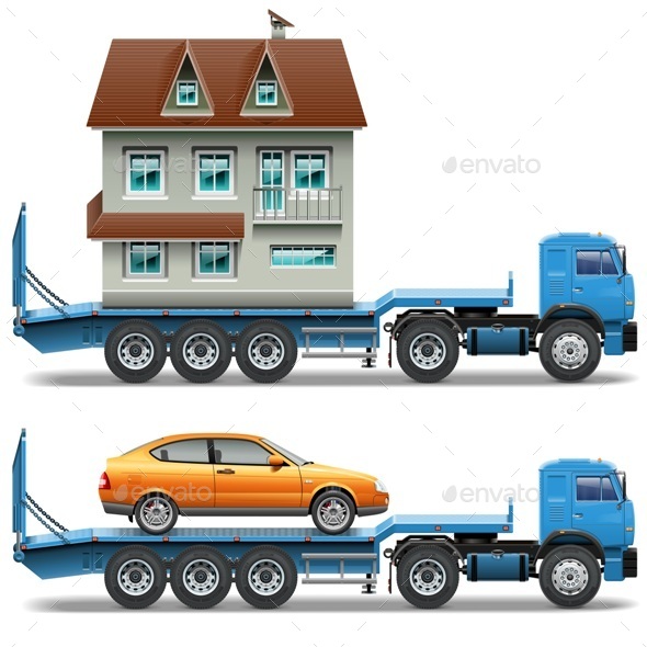 Vector Trailer with House and Car