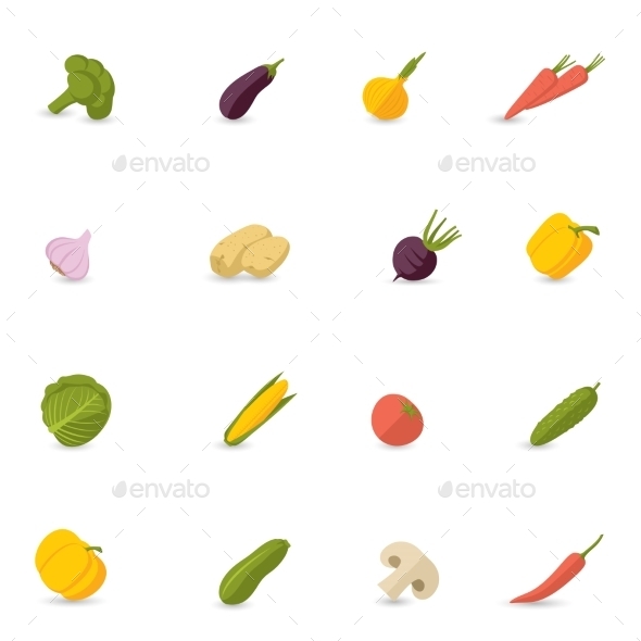 Vegetables Icons Flat Set
