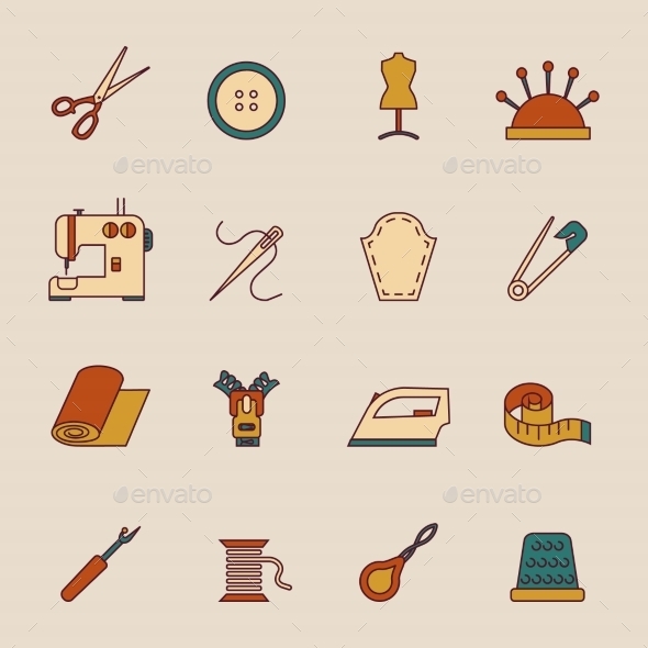 Sewing Equipment Icons Set