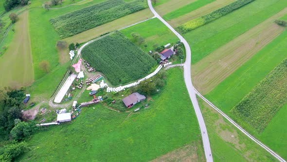 Flying over farm lands and Fields