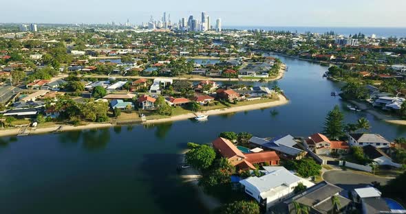 Aerial view of the wealthy suburbs of the seaside town.